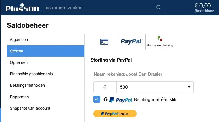 Hoe maakt u een PayPal storting bij Plus500.